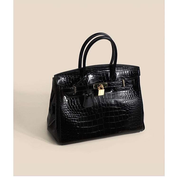 L9_Túi Xách Nữ Birkin Da Bò Nhập Khẩu, Hoạ Tiết Cá Sấu Kích thước 25cm