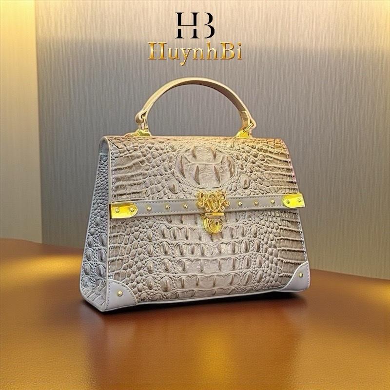 J6_Túi Xách Nữ Da Bò Vân Cá Sấu Cao Cấp Lót Da, Túi Đi Tiệc Sang Chảnh Đẳng Cấp- HuynhBi Luxury Bag