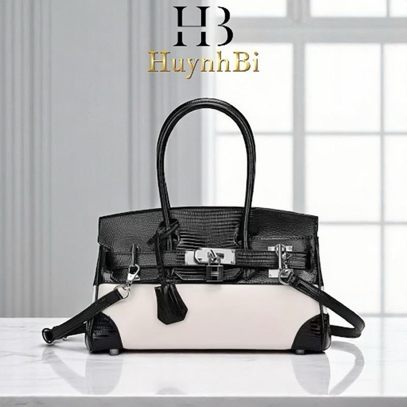 Túi Birkin Da Bò Thật, Nắp Viền Da Thằn Lằn, Kích thước 30cm Dành cho Nữ Đi Tiệc