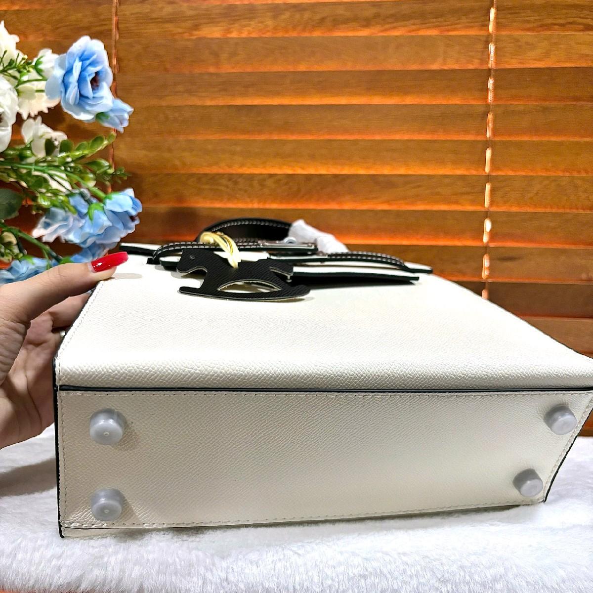 K5_Túi Xách Đi Tiệc Nữ Kelly Da Bò Thật size 25cm Khóa Bạc KÈM HỘP- HUỲNH BI Luxury Bag Kem