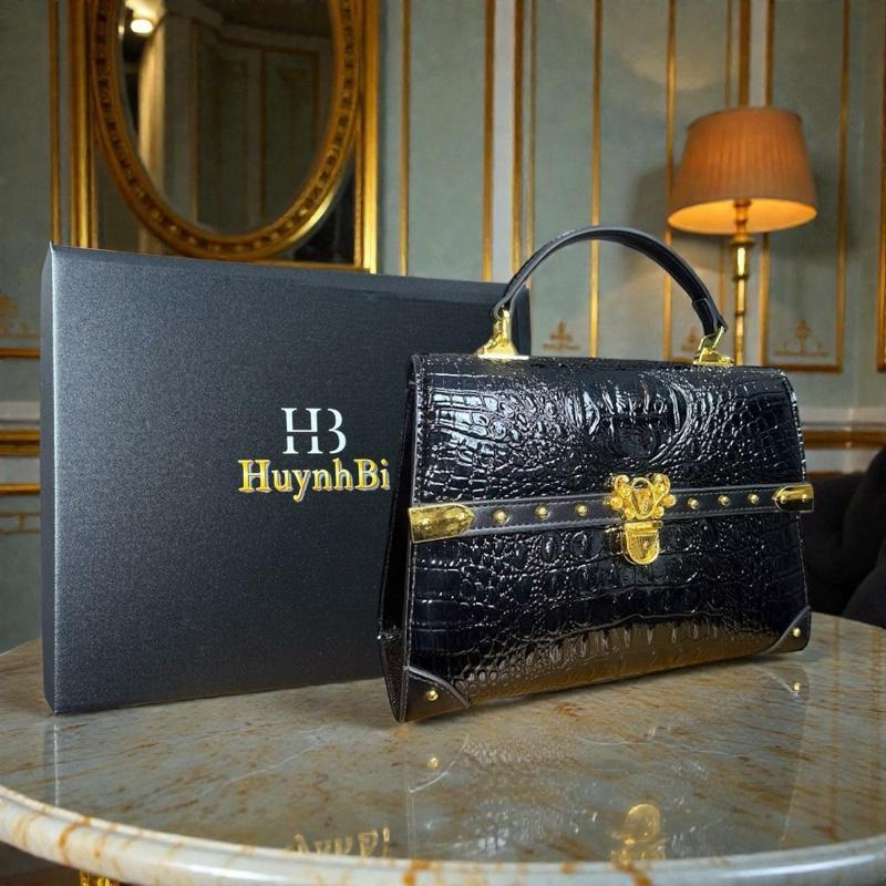 J6_Túi Xách Nữ Da Bò Vân Cá Sấu Cao Cấp Lót Da, Túi Đi Tiệc Sang Chảnh Đẳng Cấp- HuynhBi Luxury Bag