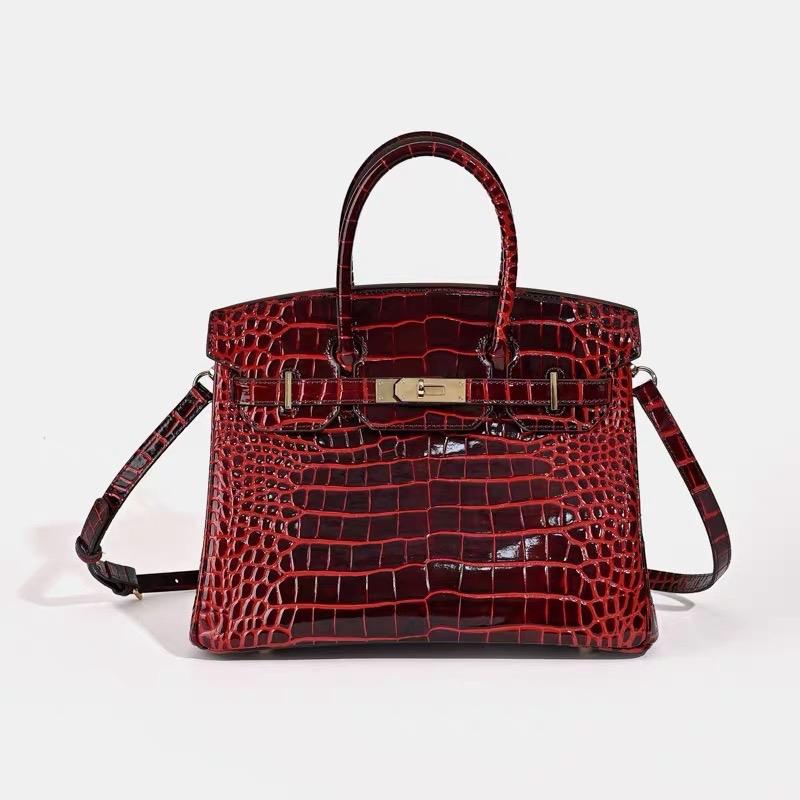 L9_Túi Xách Nữ Birkin Da Bò Nhập Khẩu, Hoạ Tiết Cá Sấu Kích thước 25cm