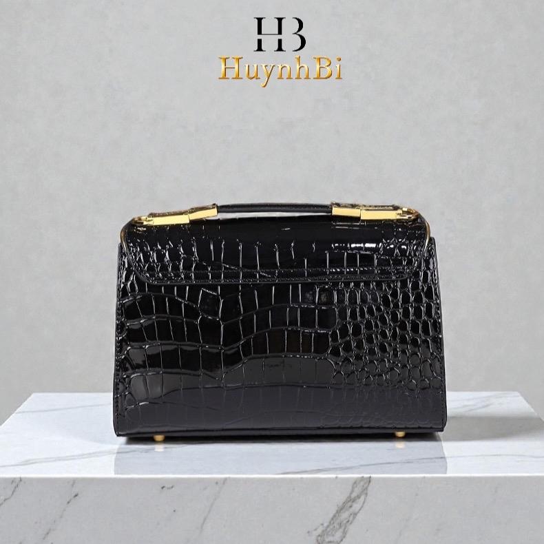 HuynhBi D2_Túi Xách Da Bò Dập Vân Cá Sấu Kích Thước 24cm, 5 Ngăn Có 2 Dây Đeo Chéo, Có Hộp Làm Quà Tặng