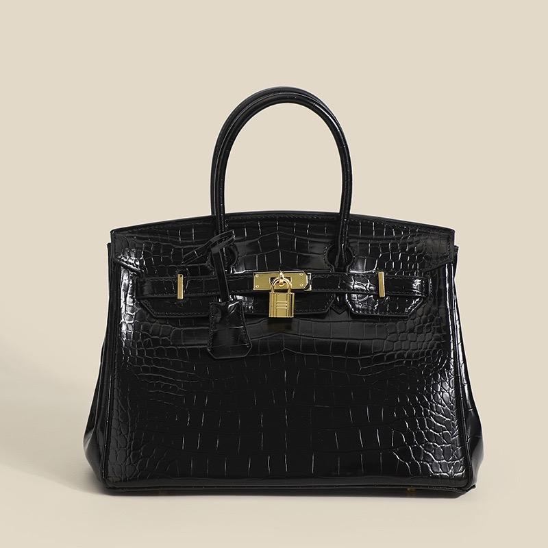 L9_Túi Xách Nữ Birkin Da Bò Nhập Khẩu, Hoạ Tiết Cá Sấu Kích thước 25cm