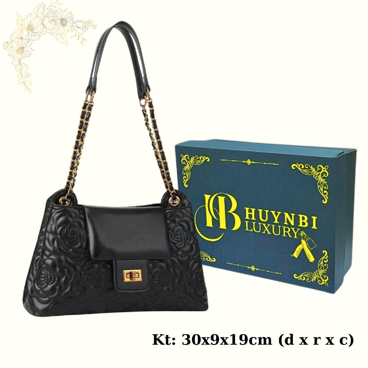 Túi Đeo Vai HB-E21 Da Bò Mềm Trần Hoa Trà Sang Trọng, 4 Ngăn, Dây Điều Chỉnh Đeo Chéo (Có hộp) Bag Nữ Kem