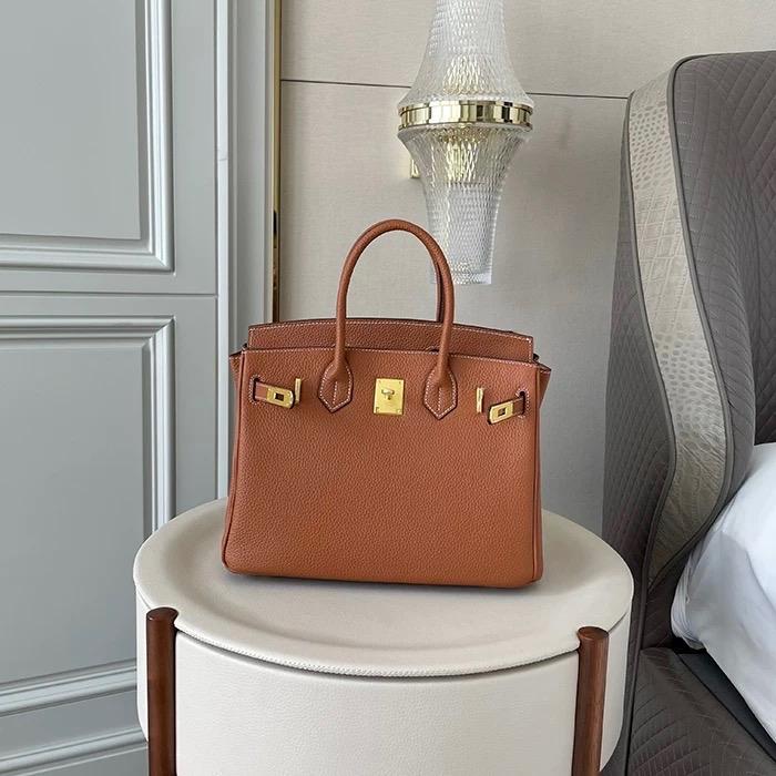 J4_(Có Hộp) Túi Xách Nữ Siêu Phẩm Birkin Da Bò Togo Nhập Khẩu Size 25cm, HuynhBi Luxury Bag Len