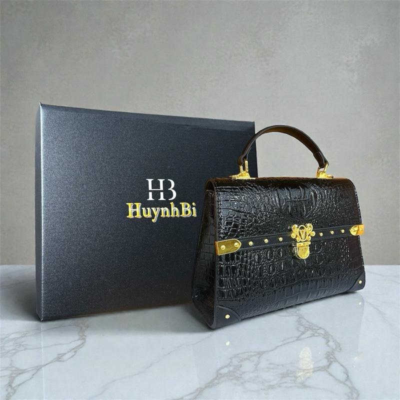 J6_Túi Xách Nữ Da Bò Vân Cá Sấu Cao Cấp Lót Da, Túi Đi Tiệc Sang Chảnh Đẳng Cấp- HuynhBi Luxury Bag