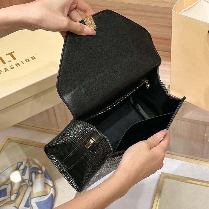 L8_Túi Xách Da Bò Hoạ Tiết Cá Sấu, Kích Thước 25x20x10 Kèm Hộp Bag Nữ Kem
