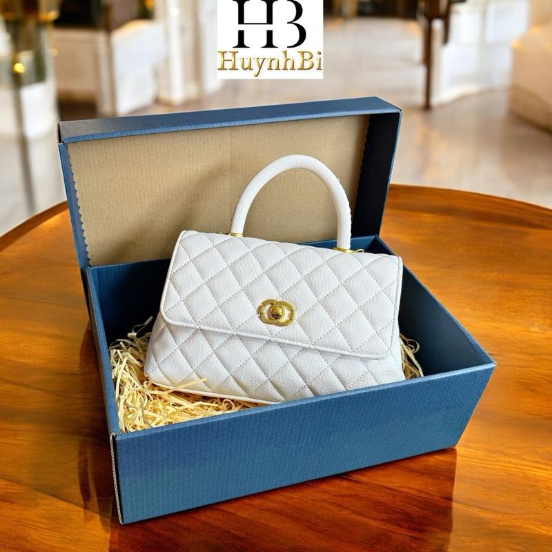 F5_Túi Đeo Chéo Nữ Da Hạt Caviar, Dây Đeo Thép Không Gỉ, Kích Thước 24cmm (Có Hộp) - HUỲNH BI LUXURY Bag Da Kem