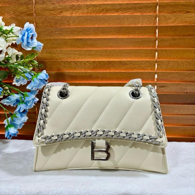 D3_Túi Đeo Vai Nữ Chất liệu Da Cừu Thật, Khoá Thép Titan Đính Đá Không Gỉ, Đi Tiệc Sang Trọng, 3 ngăn KÈM HỘP Bag Nữ Kem