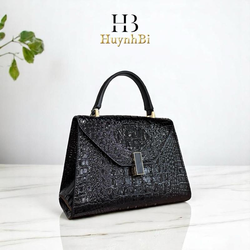 L8_Túi Xách Da Bò Hoạ Tiết Cá Sấu, Kích Thước 25x20x10 Kèm Hộp Bag Nữ Kem