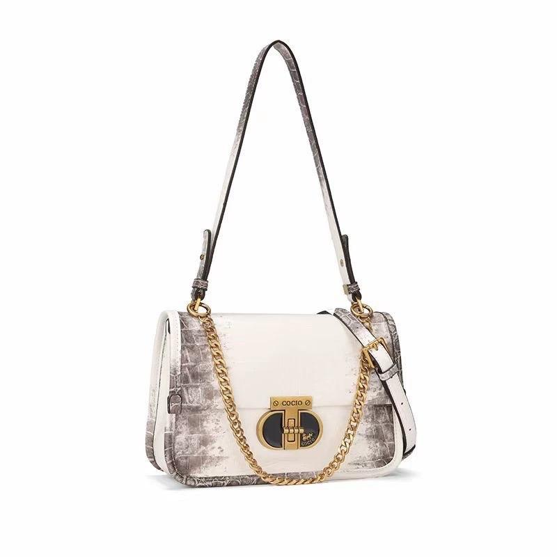 C6_Túi Đeo Vai Nữ Chất Liệu Da Bò Vân Bạch Tạng Sang Trọng - HUỲNH BI LUXURY Bag Kem Nhung
