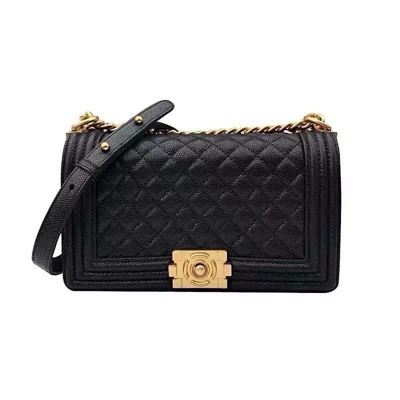 O2_[FULL BOX HÃNG] Túi Xách Nữ Da Thật, Da Bê Caviar Trần Ô Trám Khoá Vàng, Kích Thước 25cm