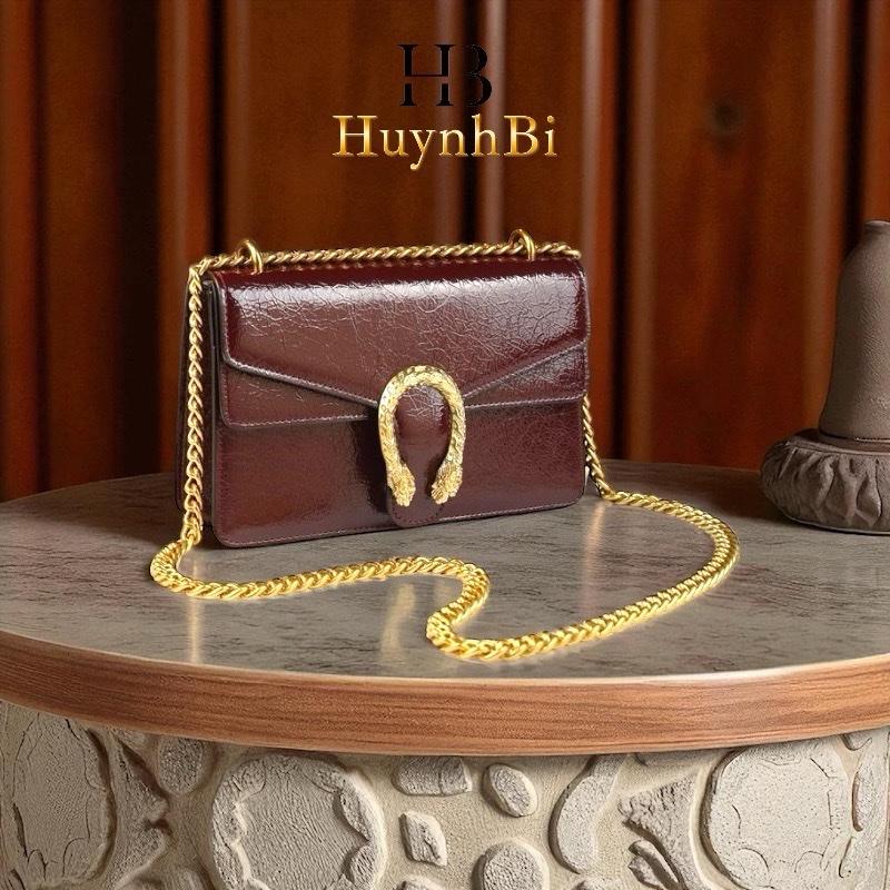 HuynhBi O7_Túi Đeo Chéo Nữ Da Bò Thật, Khoá Đầu Rồng, Kích Thước 23*16*9, Có Hộp Cao Cấp Làm Quà Tặng