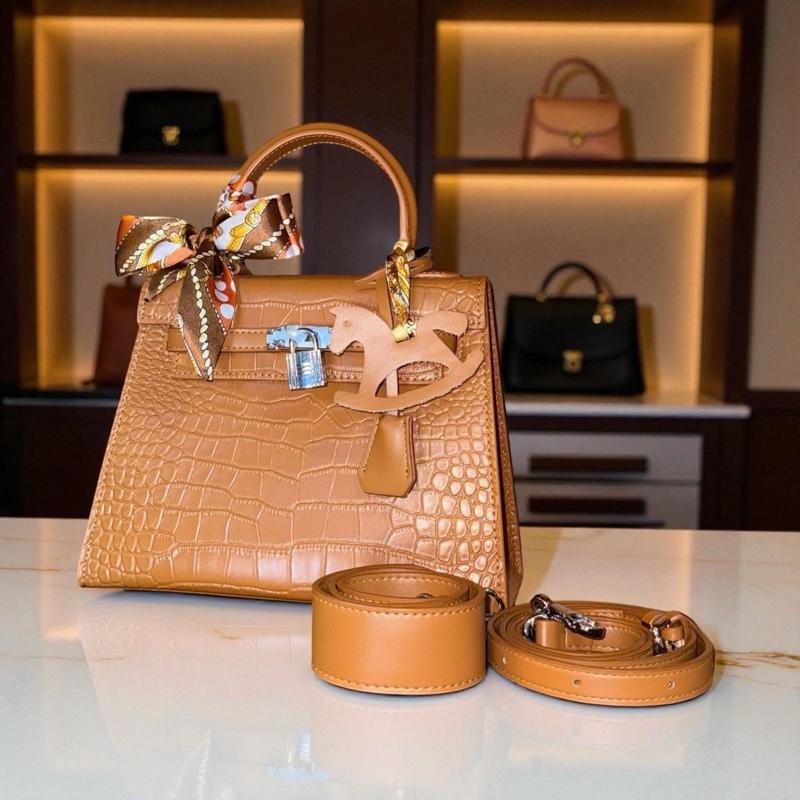 M6_Túi Xách Kelly Da Bò Thật, Kích thước 25cm, Có Hộp Cao Cấp Làm Quà Tặng HuynhBi Luxuru