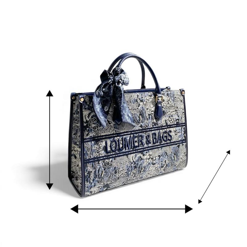 Q9_Túi Tote Nữ Da Bò Hoạ Tiết Thêu, Có Dây Đeo Vai Kích Thước 35x26x13 Kèm Hộp Xịn- HuynhBi Bag