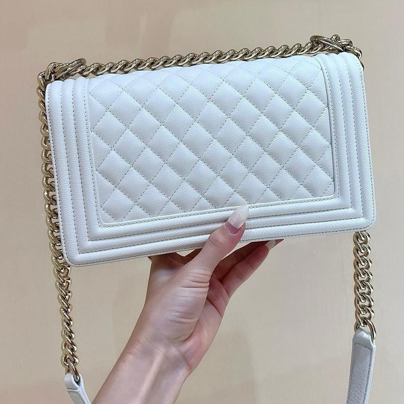 O2_[FULL BOX HÃNG] Túi Xách Nữ Da Thật, Da Bê Caviar Trần Ô Trám Khoá Vàng, Kích Thước 25cm