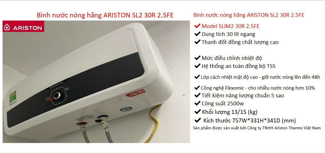 Bình nóng lạnh Ariston Sl2 30R - 30L
