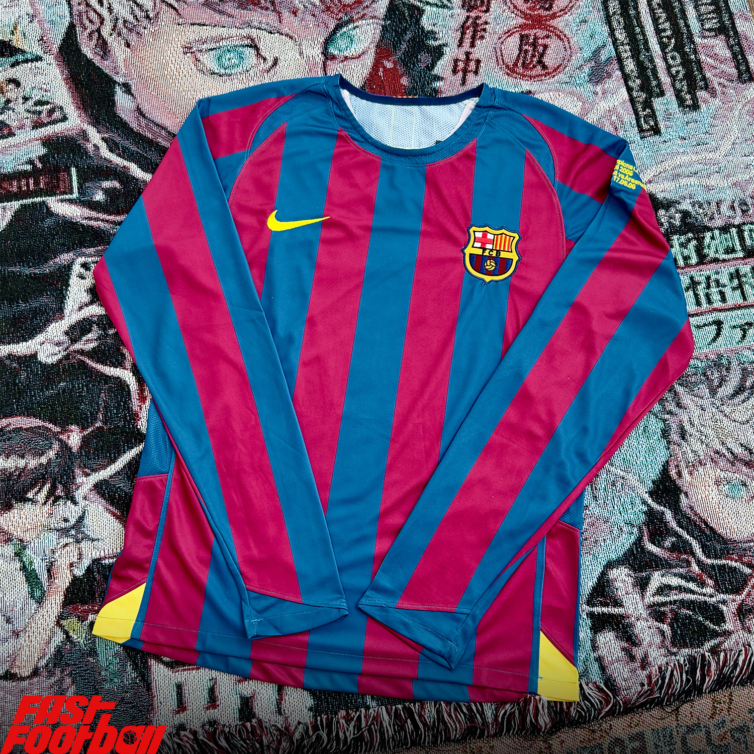 ÁO BÓNG ĐÁ BARCELONA 2005/06 SÂN NHÀ DÀI TAY CHUNG KẾT CHAMPIONS LEAGUE
