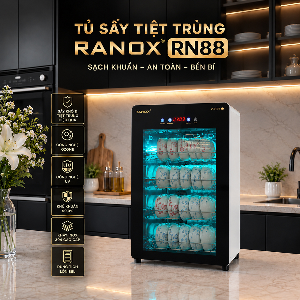 TỦ SẤY TIỆT TRÙNG RANOX 88L CAO CẤP