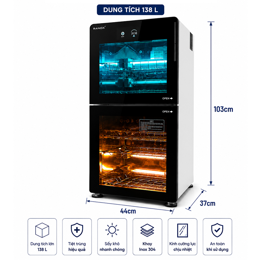 TỦ SẤY BÁT ĐĨA RANOX 138L CAO CẤP