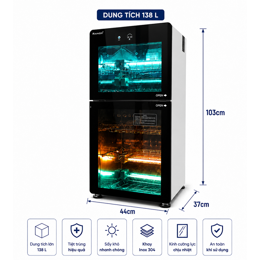 TỦ SẤY TIỆT TRÙNG RANOX 138L CAO CẤP