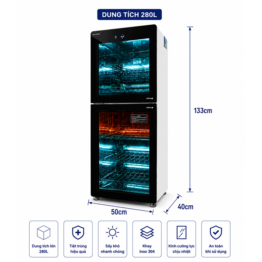 TỦ SẤY TIỆT TRÙNG RANOX 280L CAO CẤP