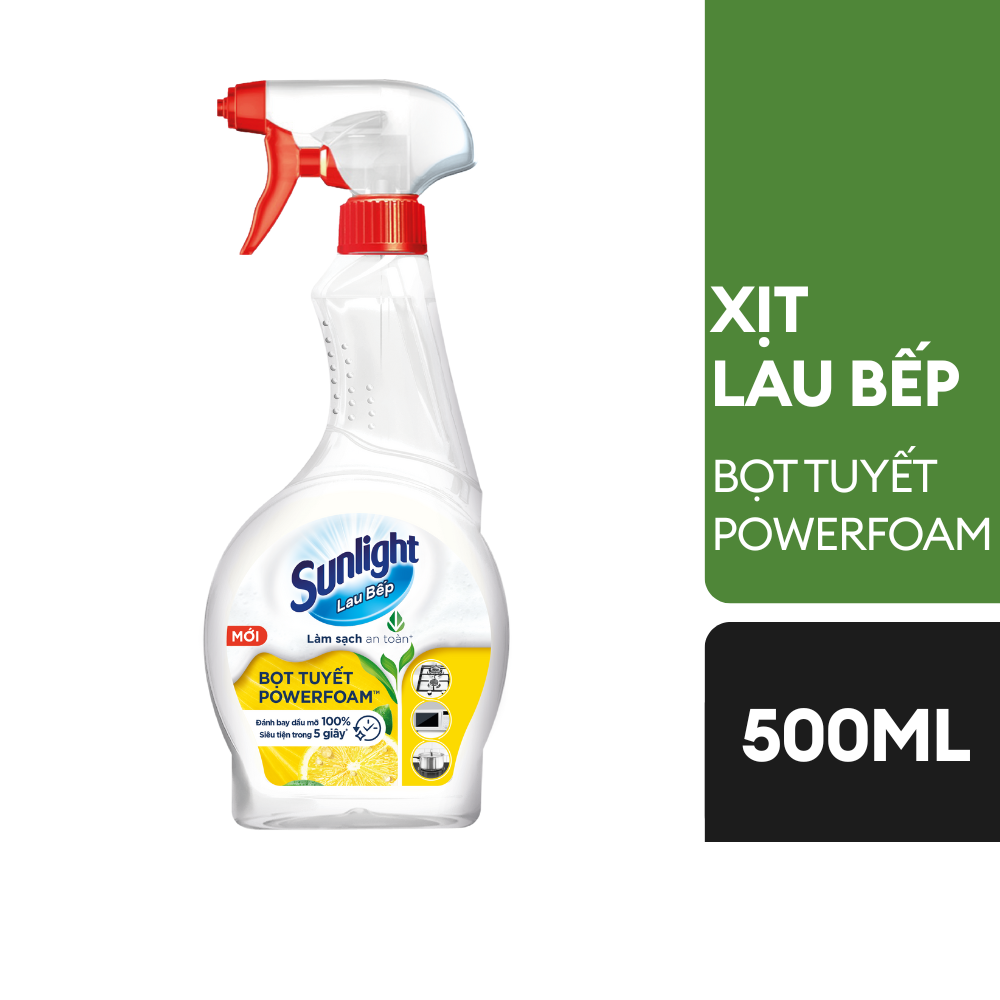 Xịt Lau Bếp Bọt Tuyết Sunlight Powerfoam Chai 500ml – Dung Dịch Làm Sạch Dầu Mỡ Vết Bẩn Khu Vực Bếp Gia Đình