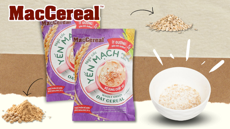 Ngũ Cốc Yến Mạch Nguyên Cám MacCereal Ít Đường Bịch 480g – Bữa Sáng Tiện Lợi, Dinh Dưỡng, Nguồn Gốc Thực Vật