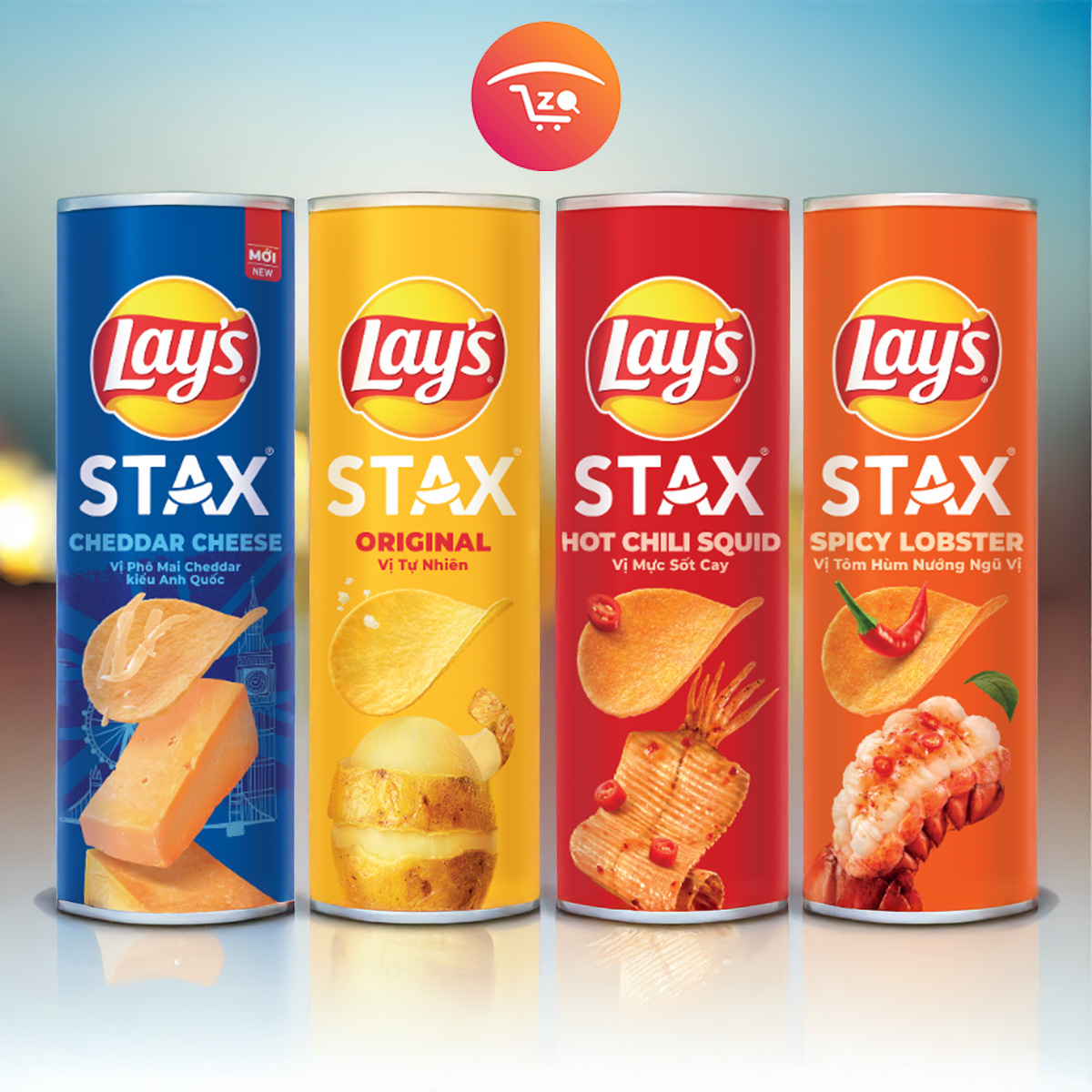 Snack Khoai tây tự nhiên Lay's Stax đủ vị lon 100g