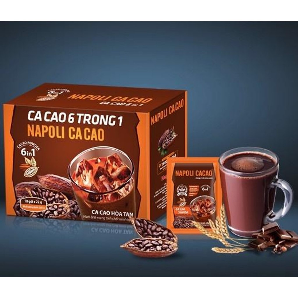 Cacao sữa hoà tan 6in1 Napoli 22g/gói - Bổ sung Mầm Lúa Mạch và Cafe Moka 220g