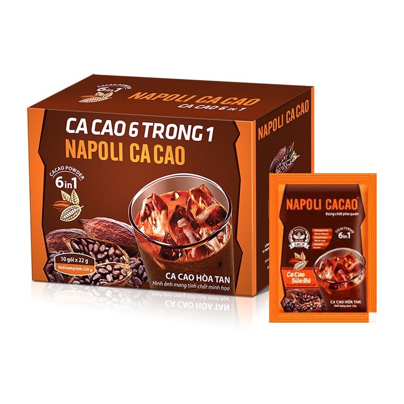 Cacao sữa hoà tan 6in1 Napoli 22g/gói - Bổ sung Mầm Lúa Mạch và Cafe Moka 220g