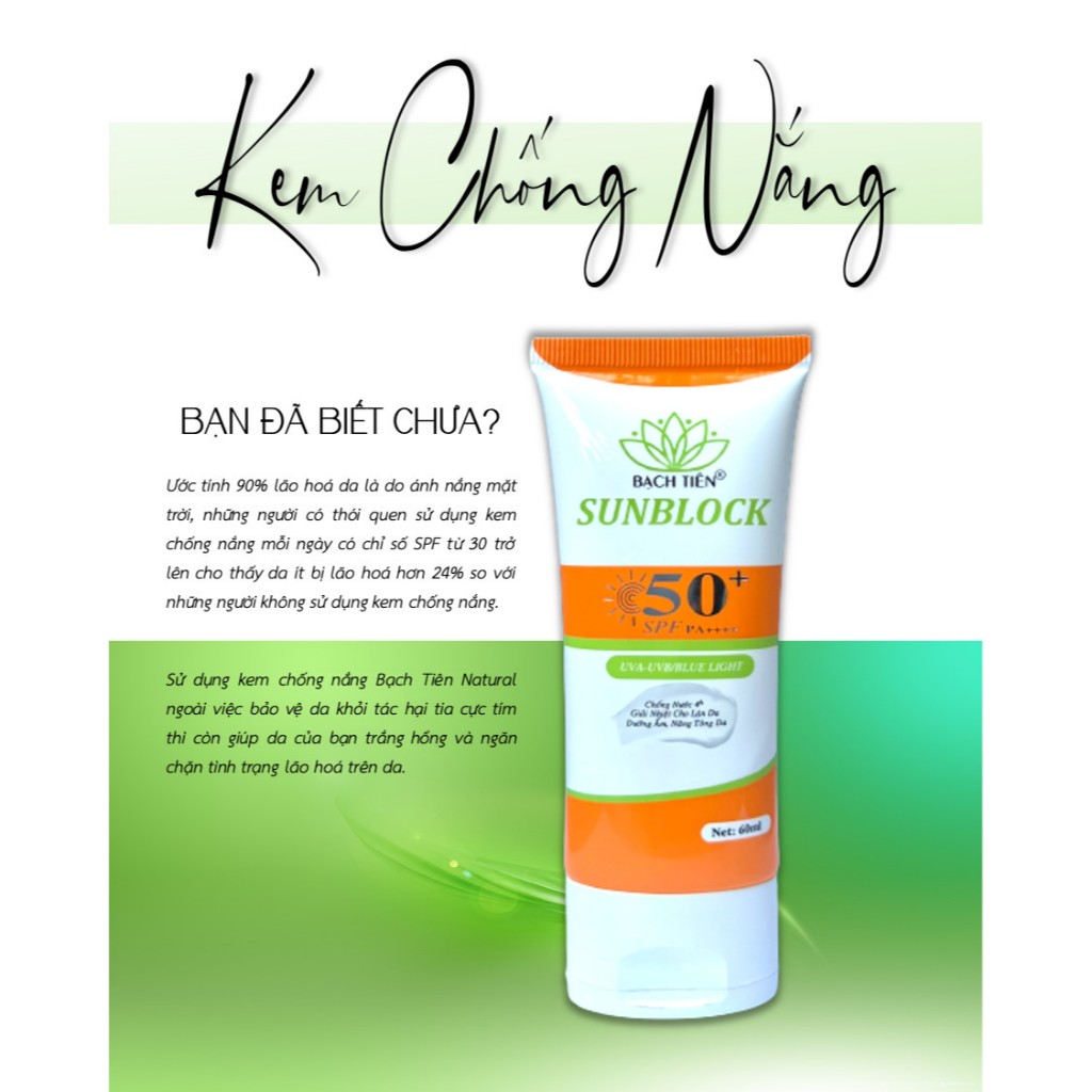 Kem Chống Nắng Dưỡng Ẩm SPF 50 PA++ Bạch Tiên 60ml