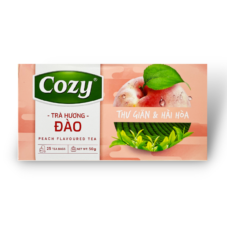 Trà Cozy Ice Tea hương đào hộp 240g - Trà túi lọc Cozy hương đào 50g