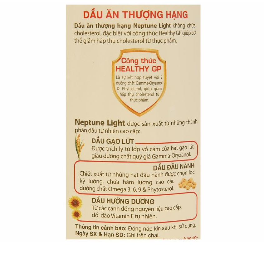 Dầu ăn thượng hạng Neptune Light chia 1 lít, 2 lít