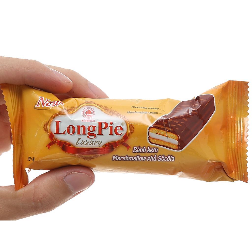Bánh longpie Hải Hà kem marshmallow phủ socola hương cốm gói 216g