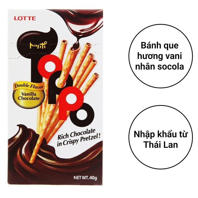 Bánh que Lotte Toppo hương vani nhân socola hộp 40g
