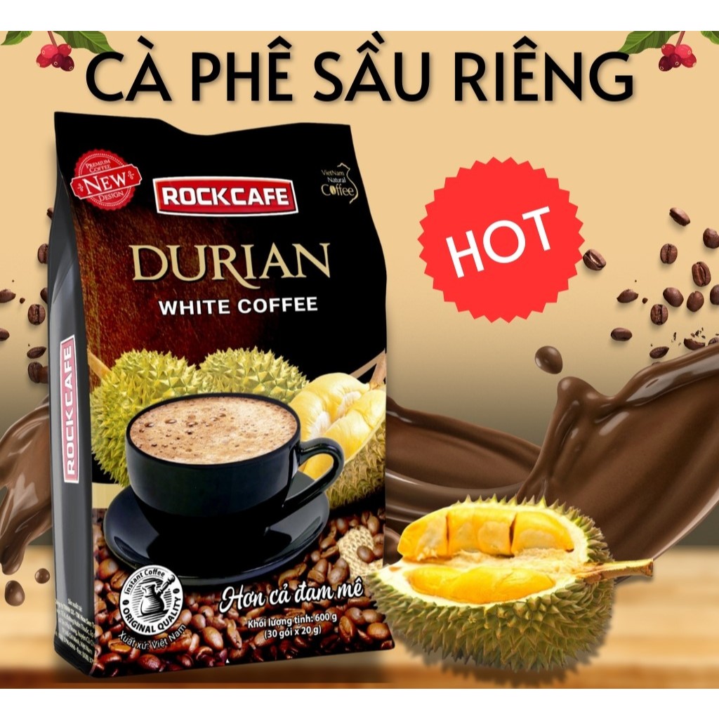 Cà Phê SẦU RIÊNG Rockcafe Túi 30 gói x 20g, Cà Phê VỊ DỪA Rockcafe Túi 30 gói x 20g