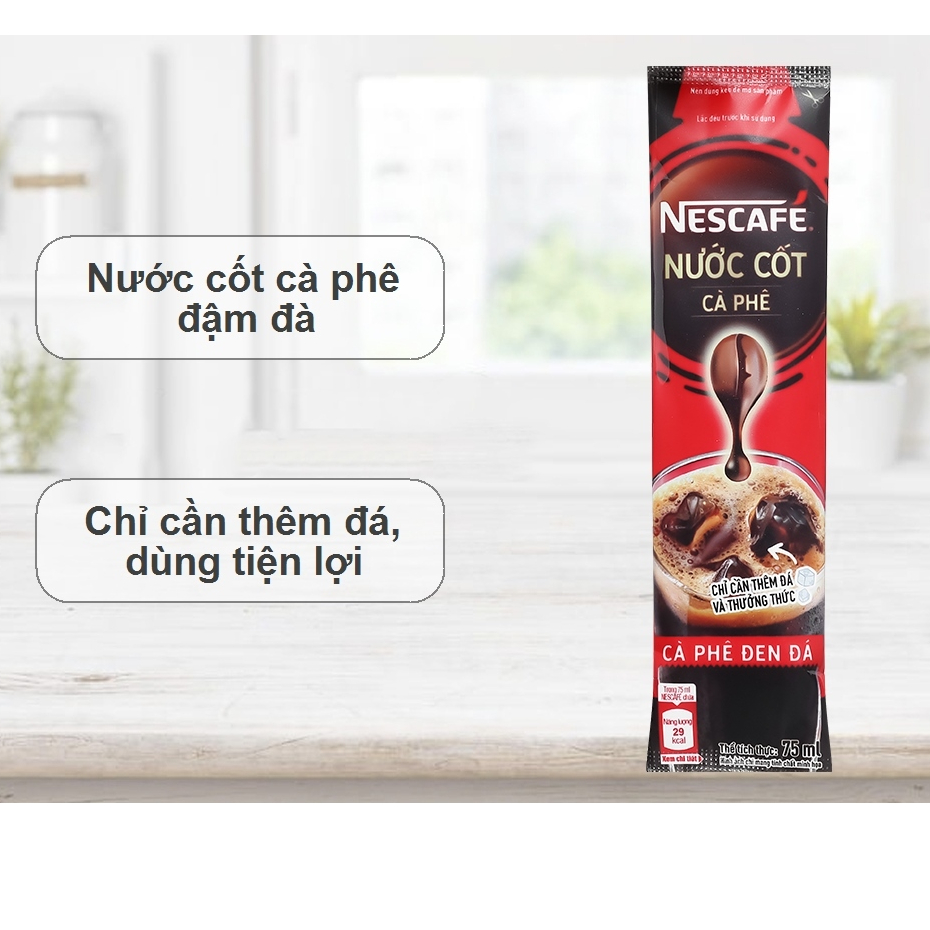 Hộp 5 gói nước cốt cà phê sữa NesCafé 75ml, cà phê đen NesCafé 75ml.