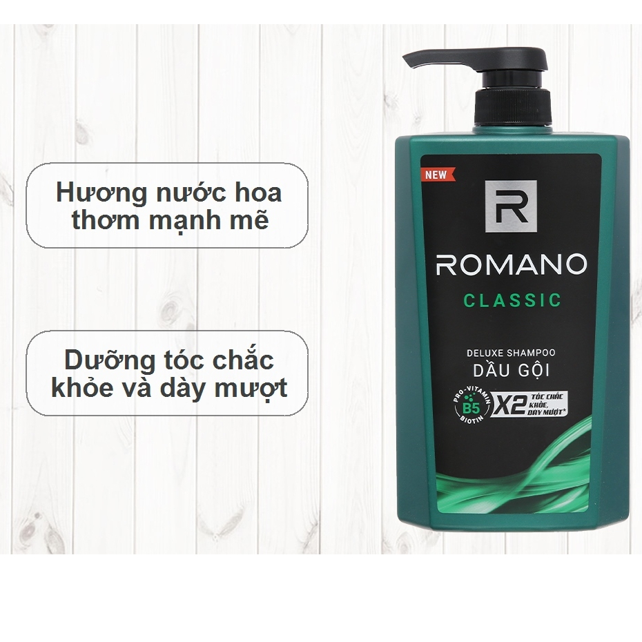 Dầu Gội Hương Nước Hoa Romano Classic Tóc Chắc Khoẻ 650g
