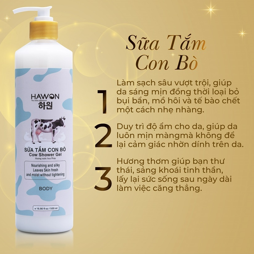 Sữa Tắm Con Bò Hawon Cấp Ẩm, Dưỡng Trắng 500ml