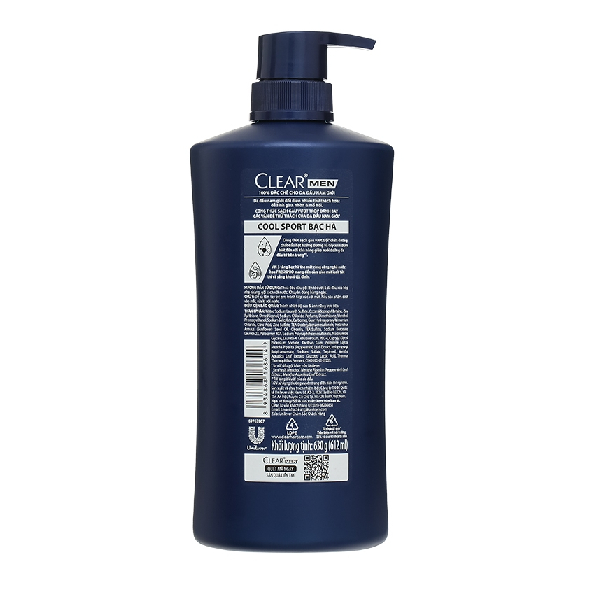 Dầu Gội Clear Cool Sport Bạc Hà 630g