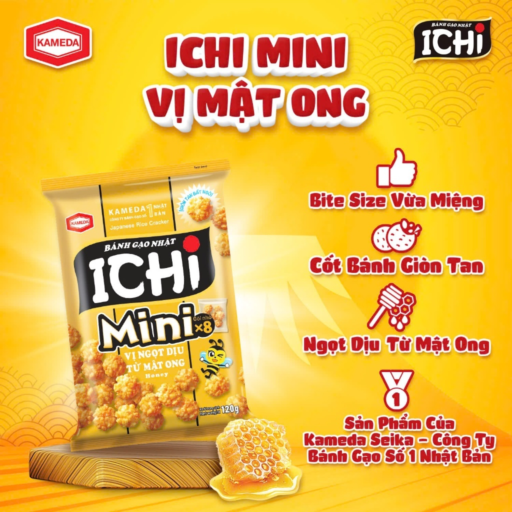 Bánh Gạo ICHI MINI Vị Mật Ong Gói 120g KAMEDA, Vị Tom Yum 75g KAMEDA