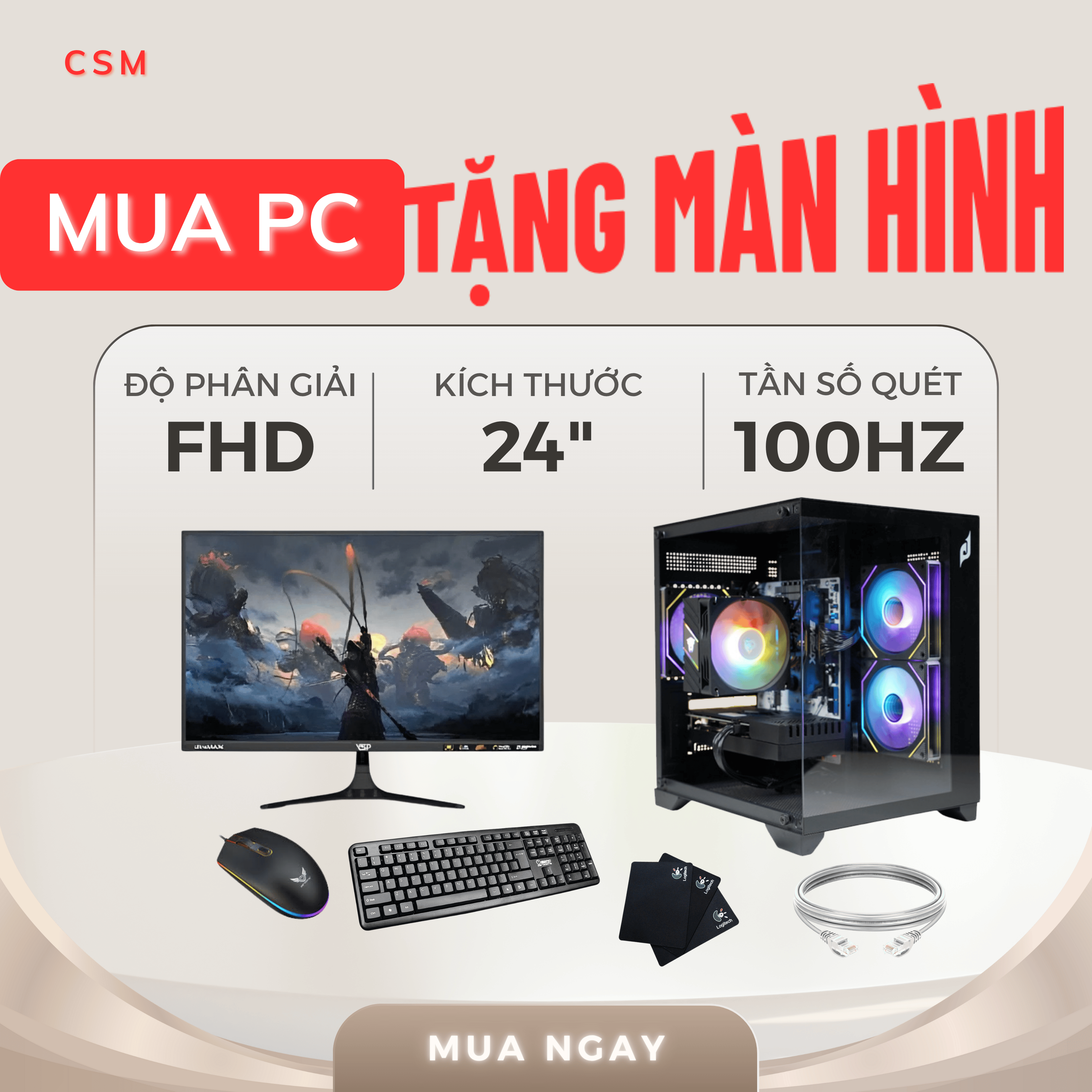 TẶNG KÈM MÀN HÌNH 24 Inch {Core I5 11400F | GTX 1060 6G | Ram 16G | NVME 256G}