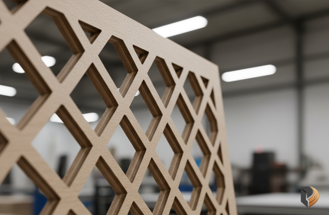 Chất lượng gia công gỗ công nghiệp tại MDF365 với đường cắt CNC sắc nét và cạnh dán noline tinh xảo.