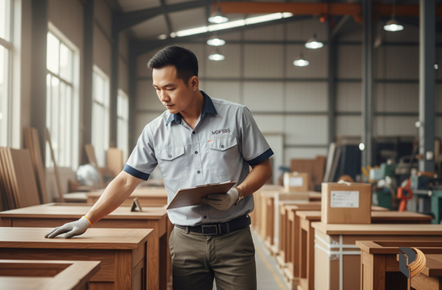 Quy trình kiểm soát chất lượng (QC) cho đơn hàng gia công nội thất xuất khẩu tại nhà máy MDF365, đảm bảo tiêu chuẩn quốc tế