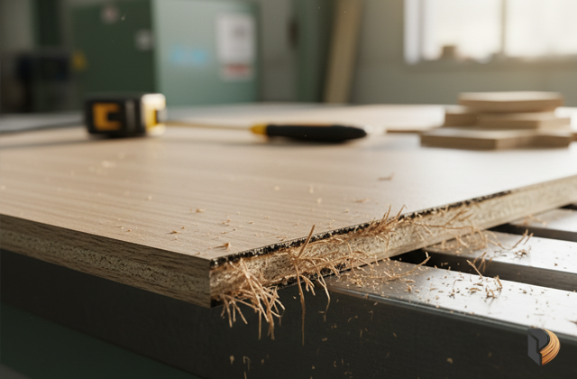 Hiện tượng ván MDF bị nổ và xù lông bề mặt Melamine khi cắt CNC do lỗi kỹ thuật gia công.