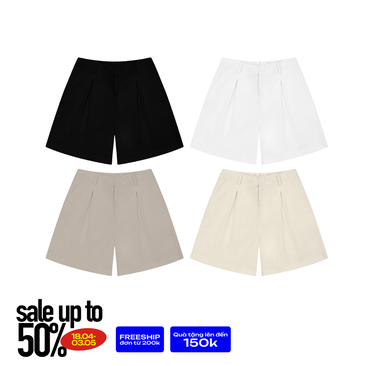 Pleated Khaki Shorts