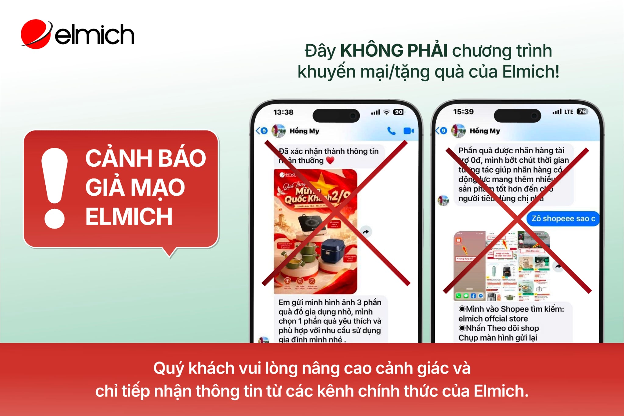 Cảnh báo giả mạo thương hiệu Elmich và các chương trình khuyến mại, tặng quà lừa đảo