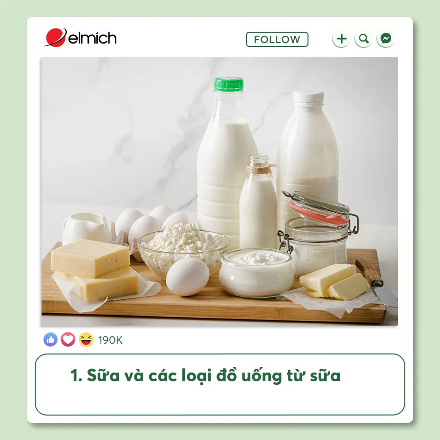 1. Sữa Và Các Loại đồ Uống Từ Sữa
